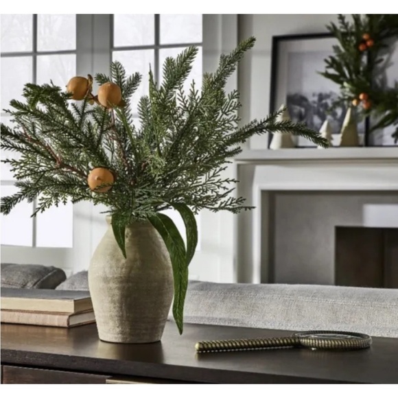 Studio McGee Mixed Greenery w persimmons in Pot Arrangement - Picture 2 of 5